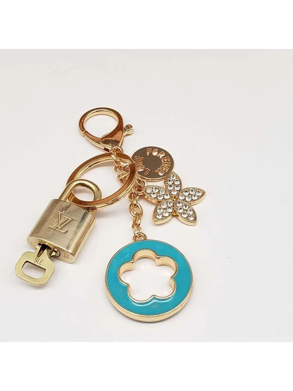 LV Gold Padlock 🔑 Authentic Louis Vuitton Charm + Unbranded Flower Keychain
